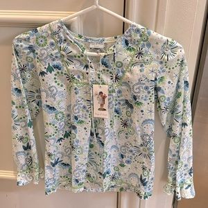 NWT Papo d’Anjo Liberty long sleeve “hippie” blouse. Green and Blue. Girl 10 Yr